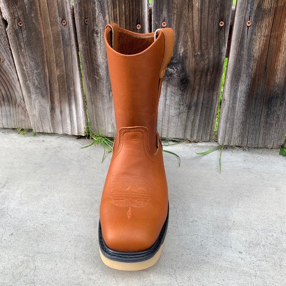 Men\'s Best Work Boots Pull On Leather Tan Bota Trabajo oil Water Resistant 900